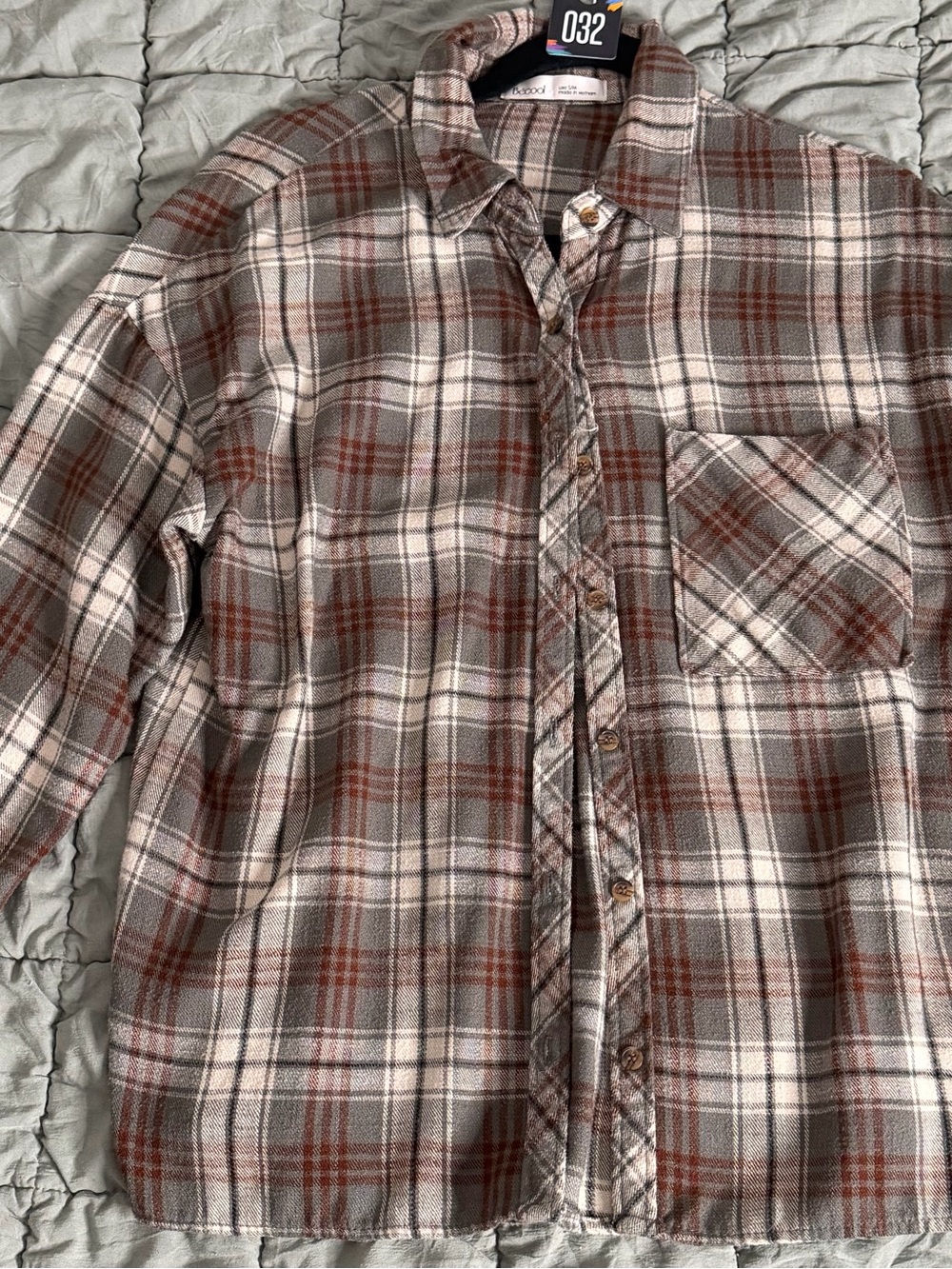 TARGET BECOOL Women's Plaid Button-Down Shirt - Brown & Cream